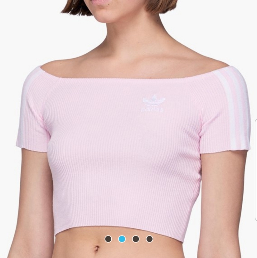 Adidas Off The Shoulder Crop Top Pink Small